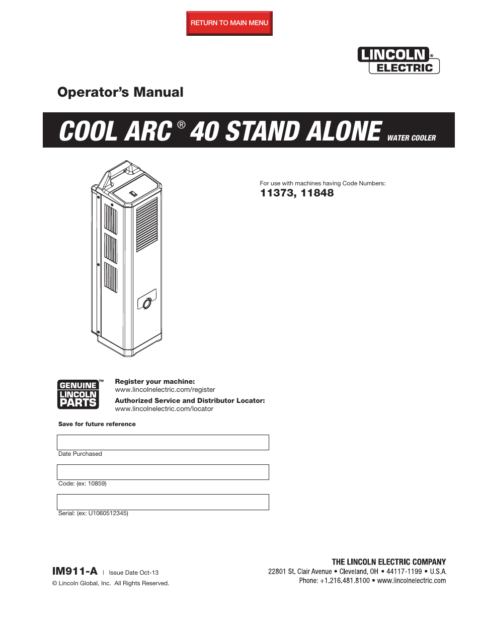 Lincoln Electric IM911 COOL ARC 40 STAND ALONE User Manual | 32 pages