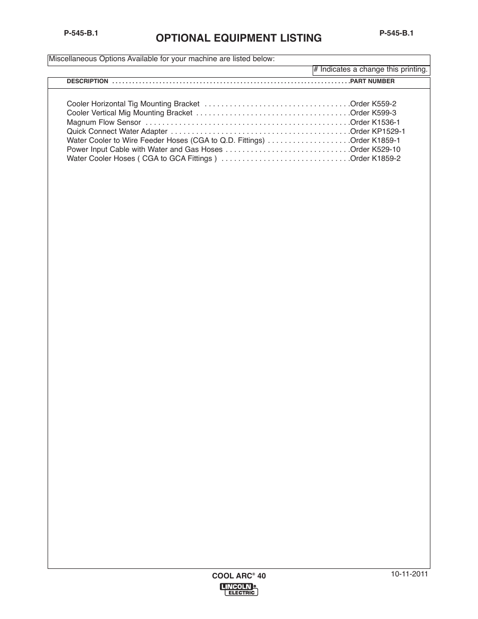 Optional equipment listing | Lincoln Electric IM911 COOL ARC 40 STAND ALONE User Manual | Page 26 / 32