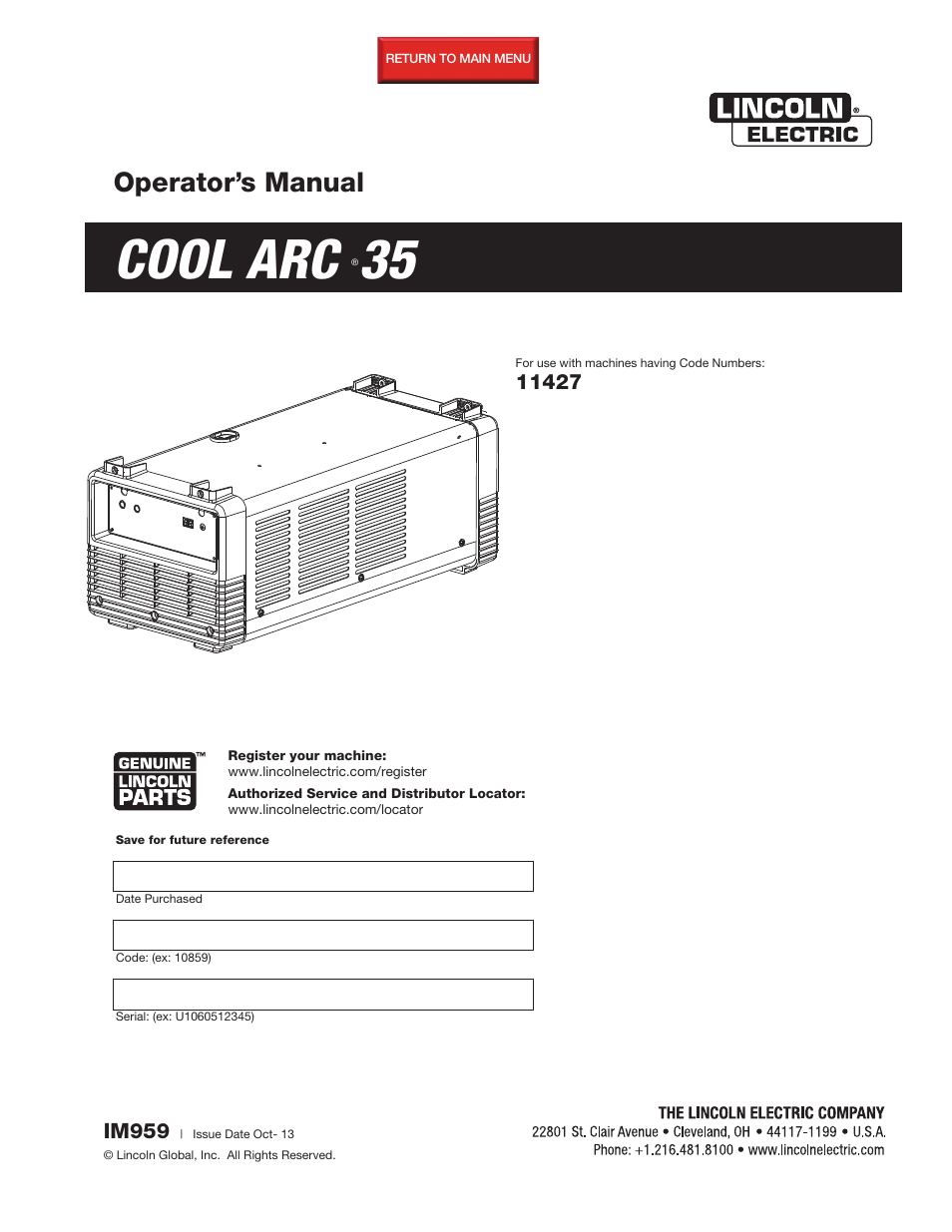 Lincoln Electric IM959 COOL ARC 35 User Manual | 24 pages