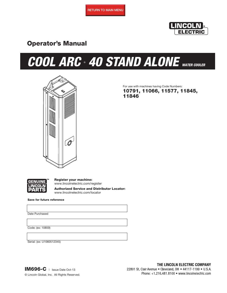Lincoln Electric IM696 COOL ARC 40 STAND ALONE User Manual | 36 pages