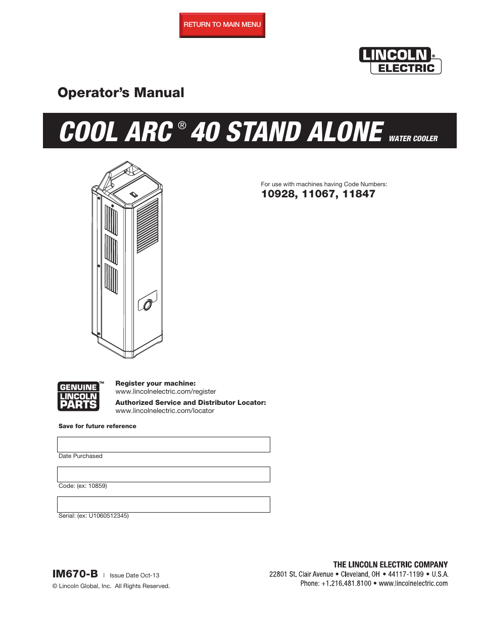 Lincoln Electric IM670 COOL ARC 40 STAND ALONE User Manual | 36 pages