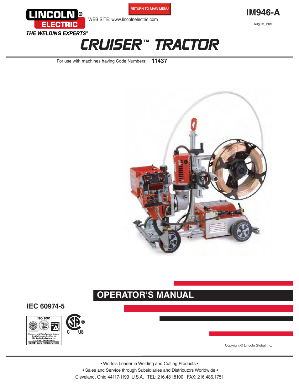 Lincoln Electric IM946 CRUISER Digital Tractor User Manual | 128 pages