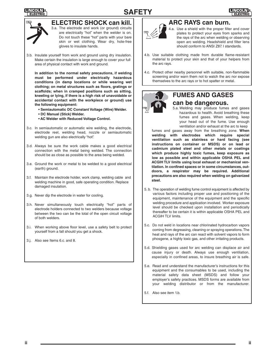 Safety, Arc rays can burn, Electric shock can kill | Fumes and gases can be dangerous | Lincoln Electric IM946 CRUISER Digital Tractor User Manual | Page 3 / 128