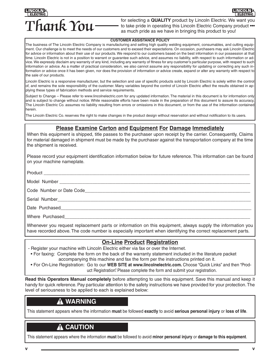 Warning, Caution | Lincoln Electric IM946 CRUISER Digital Tractor User Manual | Page 6 / 128