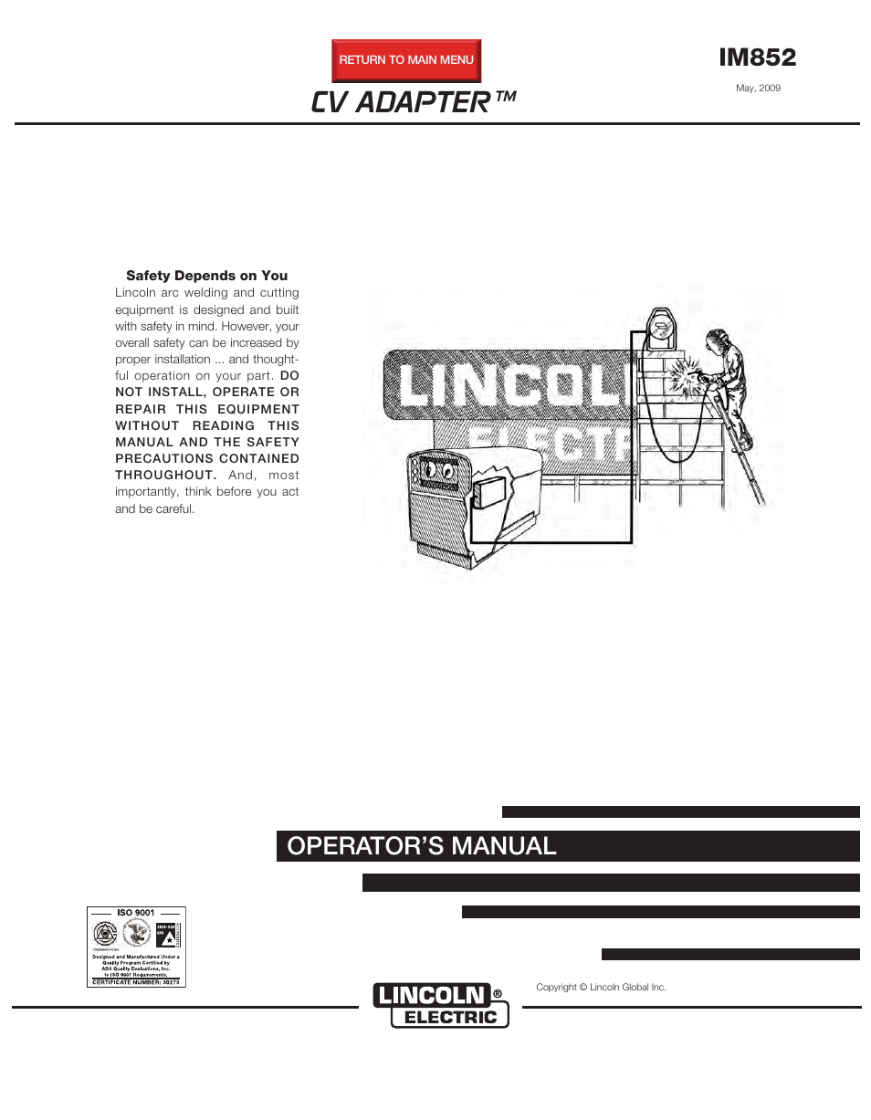 Lincoln Electric IM852 CV ADAPTER User Manual | 30 pages