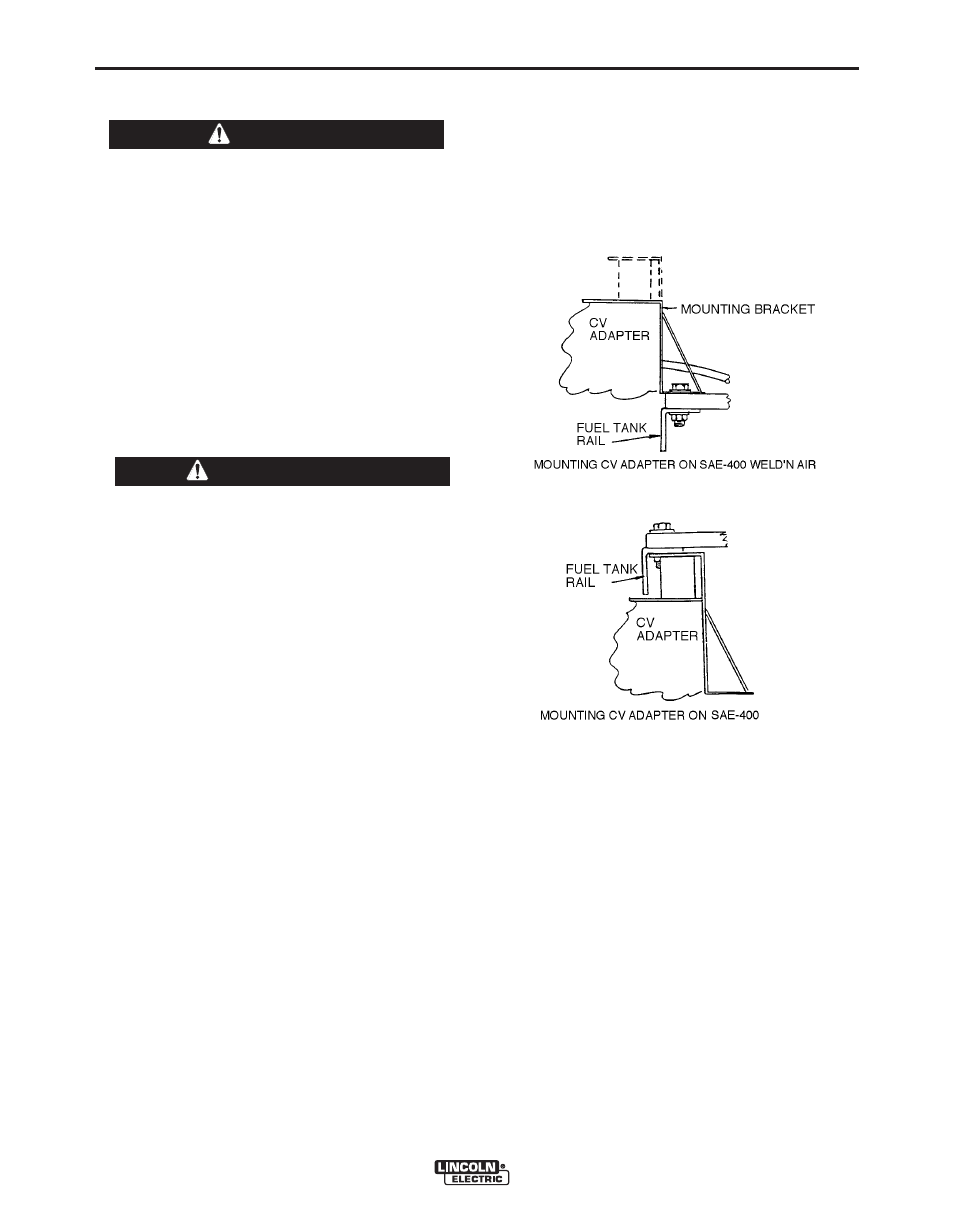 Installation, Caution, Warning | Lincoln Electric IM852 CV ADAPTER User Manual | Page 9 / 30