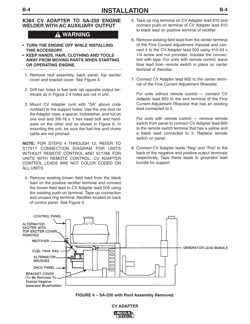 Installation, Warning | Lincoln Electric IM309 CV ADAPTER User Manual | Page 13 / 46