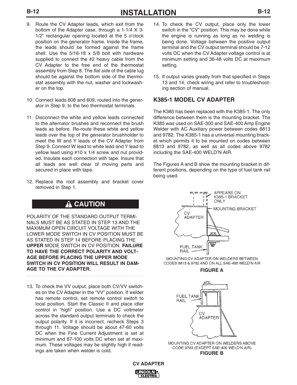 Installation, Caution | Lincoln Electric IM309 CV ADAPTER User Manual | Page 21 / 46