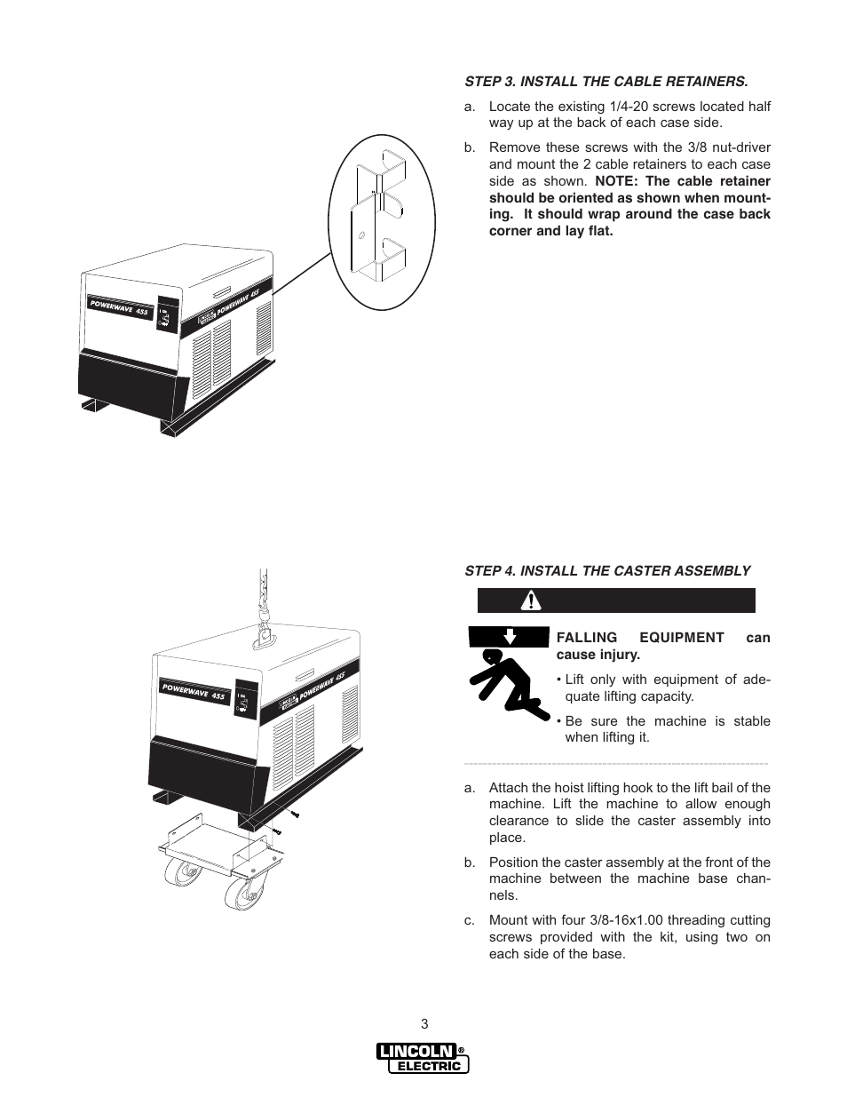 Warning | Lincoln Electric IM600 CYLINDER UNDERCARRIAGE KIT K1570-1 User Manual | Page 3 / 4