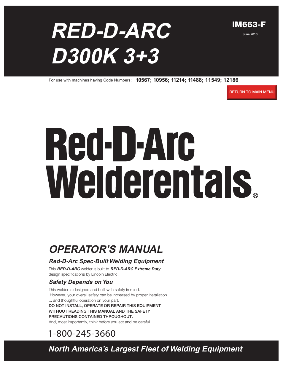 Lincoln Electric IM663 RED-D-ARC D300K 3+3 User Manual | 34 pages