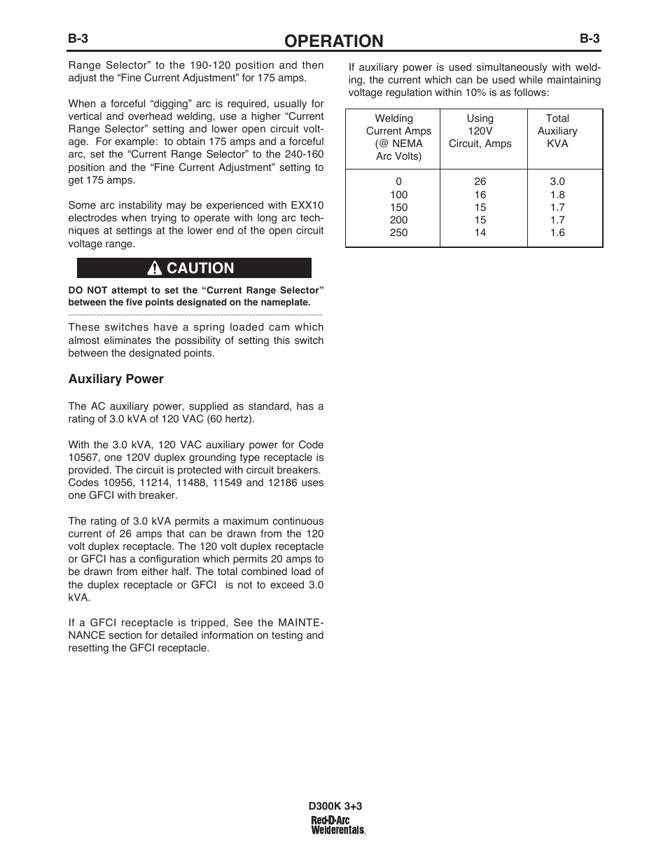 Operation, Caution | Lincoln Electric IM663 RED-D-ARC D300K 3+3 User Manual | Page 15 / 34