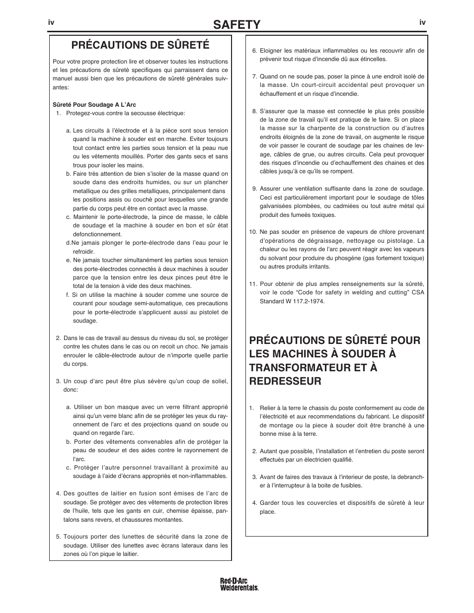 Safety, Précautions de sûreté | Lincoln Electric IM663 RED-D-ARC D300K 3+3 User Manual | Page 5 / 34