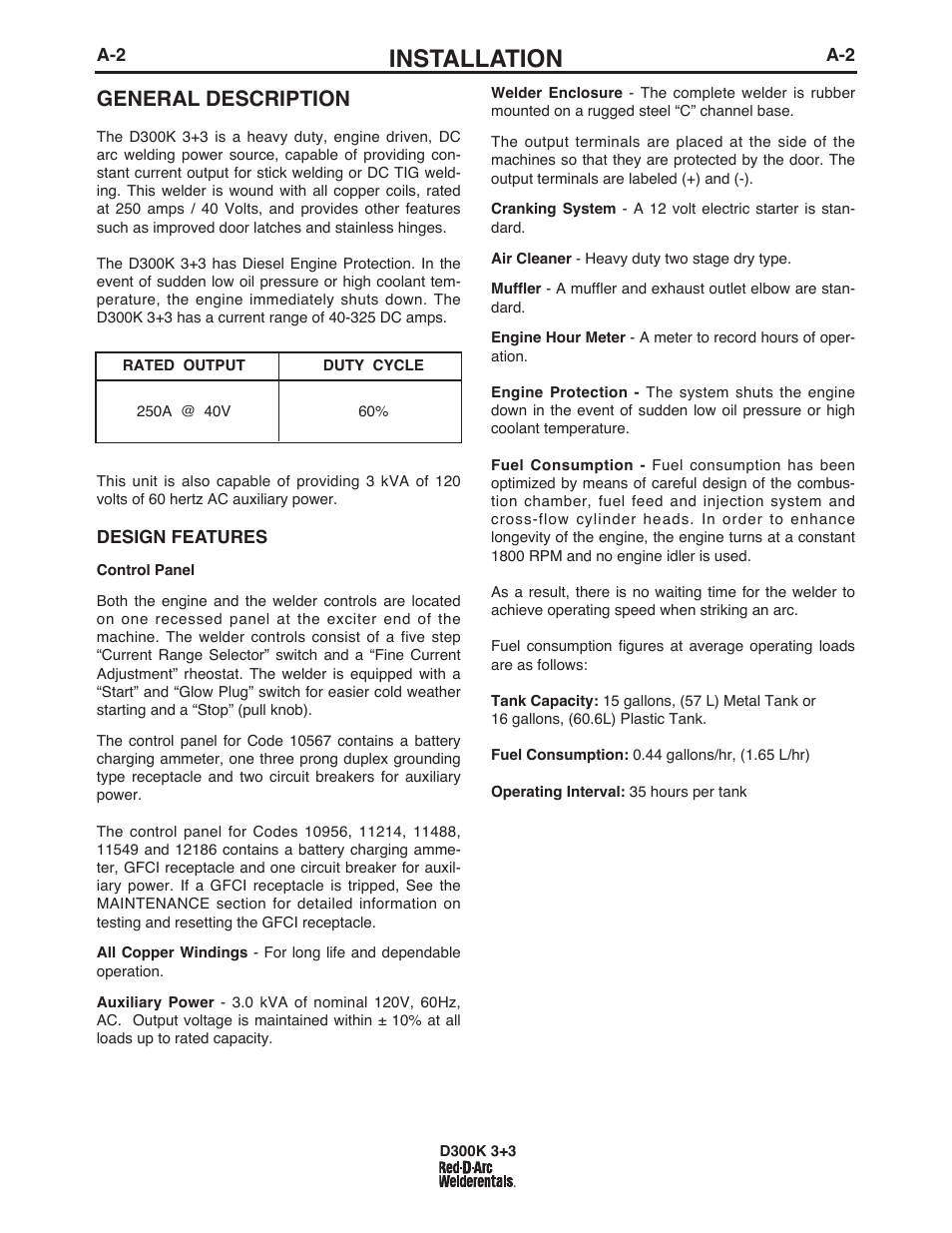 Installation, General description | Lincoln Electric IM663 RED-D-ARC D300K 3+3 User Manual | Page 9 / 34