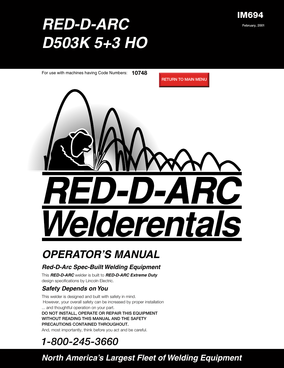 Lincoln Electric IM694 RED-D-ARC D503K 5+3 HO User Manual | 26 pages