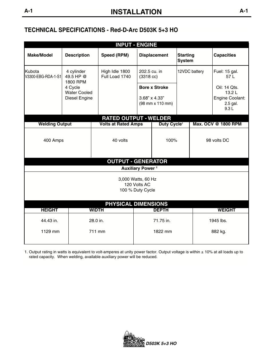 Installation | Lincoln Electric IM694 RED-D-ARC D503K 5+3 HO User Manual | Page 8 / 26