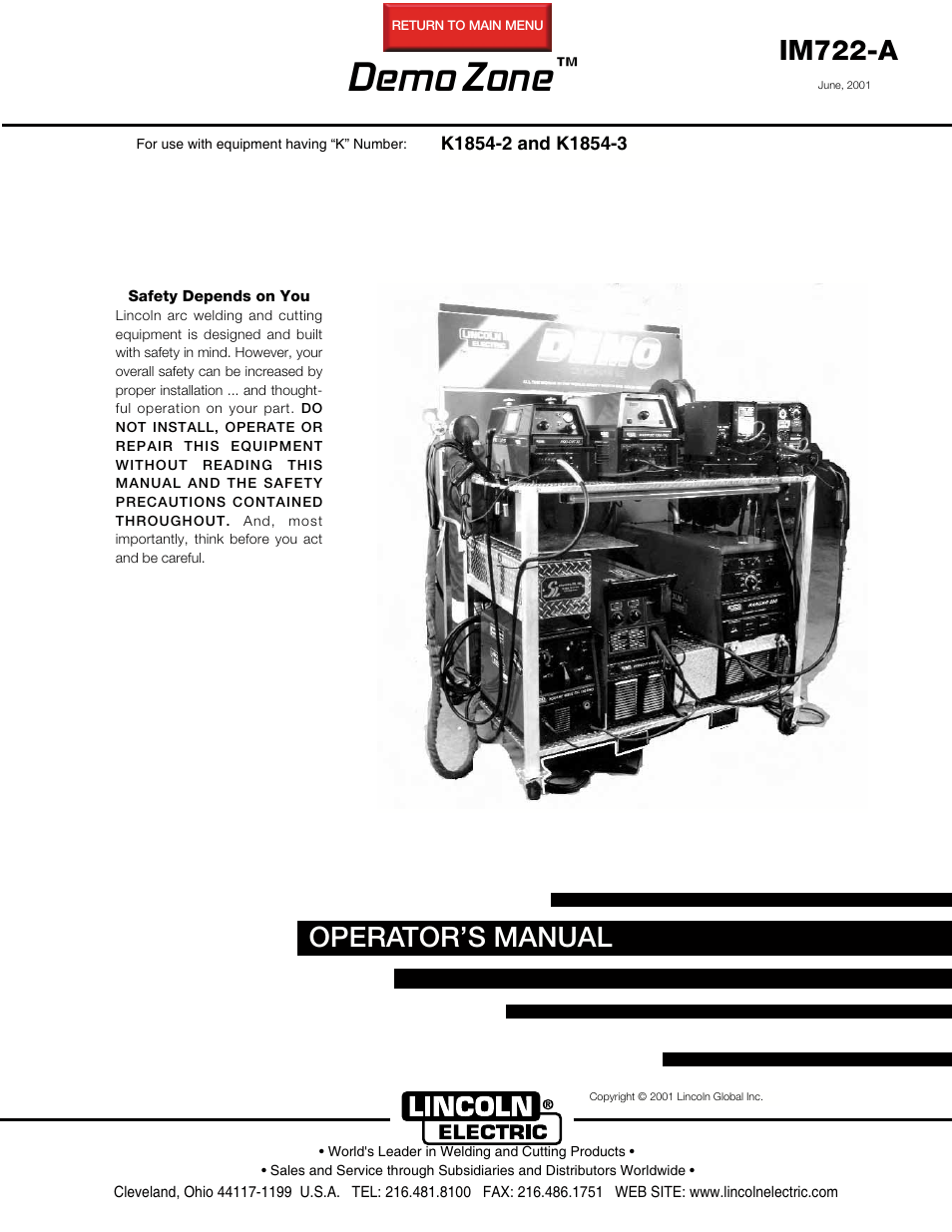 Lincoln Electric IM722 Demo Zone K1854-2 and K1854-3 User Manual | 22 pages