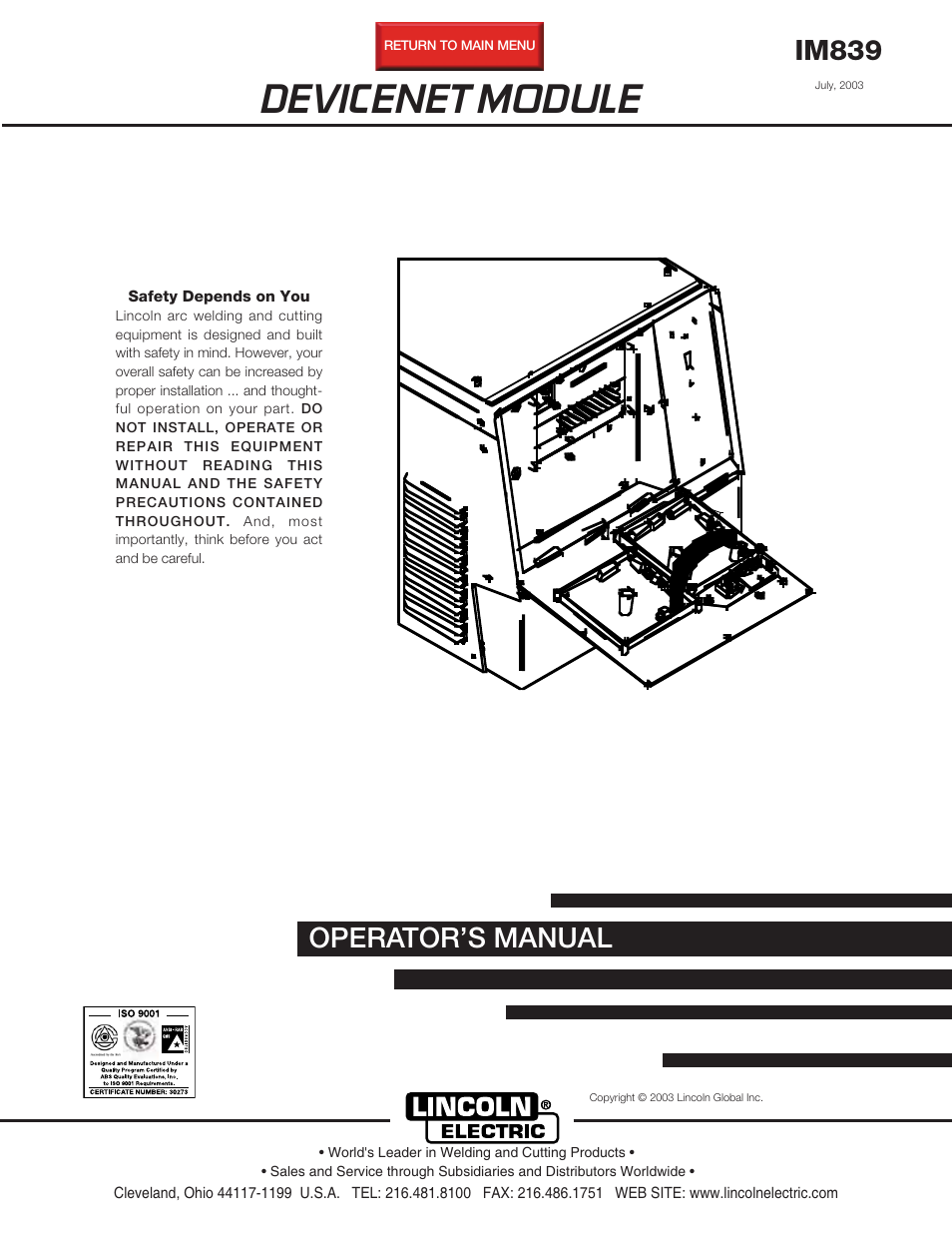 Lincoln Electric IM839 DEVICENET MODULE User Manual | 20 pages