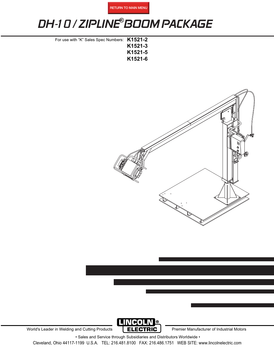 Lincoln Electric IM596-4 DH-10 ZIPLINE BOOM PACKAGE K1521-2_-3_-5_-6 User Manual | 23 pages