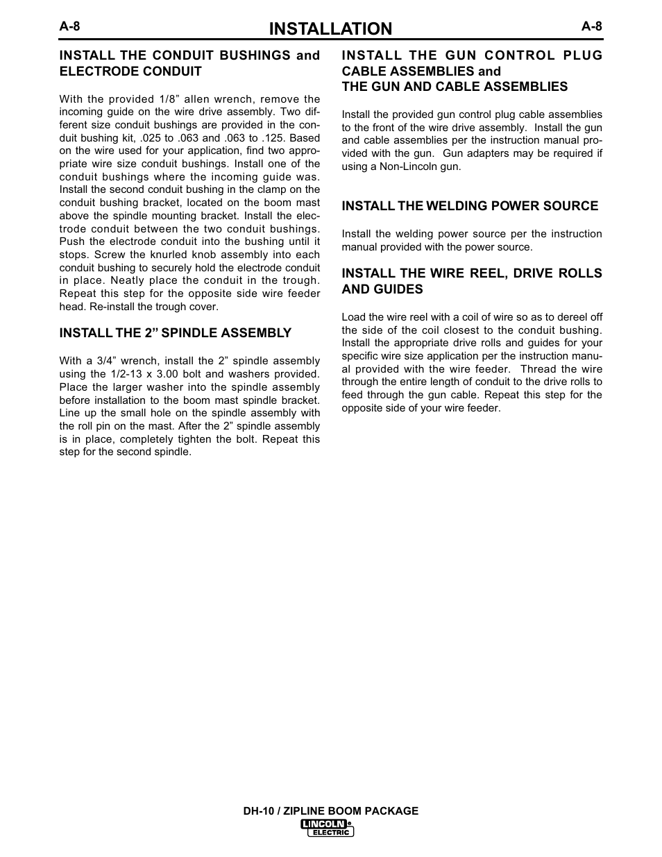 Installation | Lincoln Electric IM596-4 DH-10 ZIPLINE BOOM PACKAGE K1521-2_-3_-5_-6 User Manual | Page 12 / 23