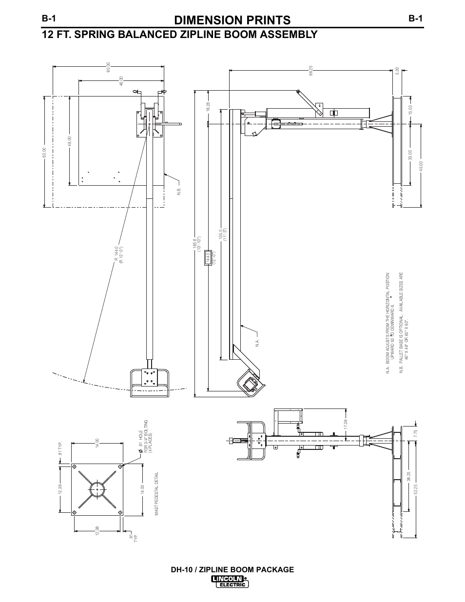 Dimension prints, 12 ft. spring balanced zipline boom assembly, Dh-10 / zipline boom package | Lincoln Electric IM596-4 DH-10 ZIPLINE BOOM PACKAGE K1521-2_-3_-5_-6 User Manual | Page 13 / 23