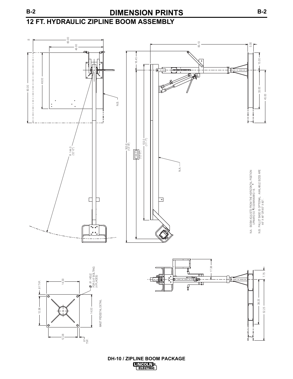 Dimension prints, 12 ft. hydraulic zipline boom assembly, Dh-10 / zipline boom package | Lincoln Electric IM596-4 DH-10 ZIPLINE BOOM PACKAGE K1521-2_-3_-5_-6 User Manual | Page 14 / 23