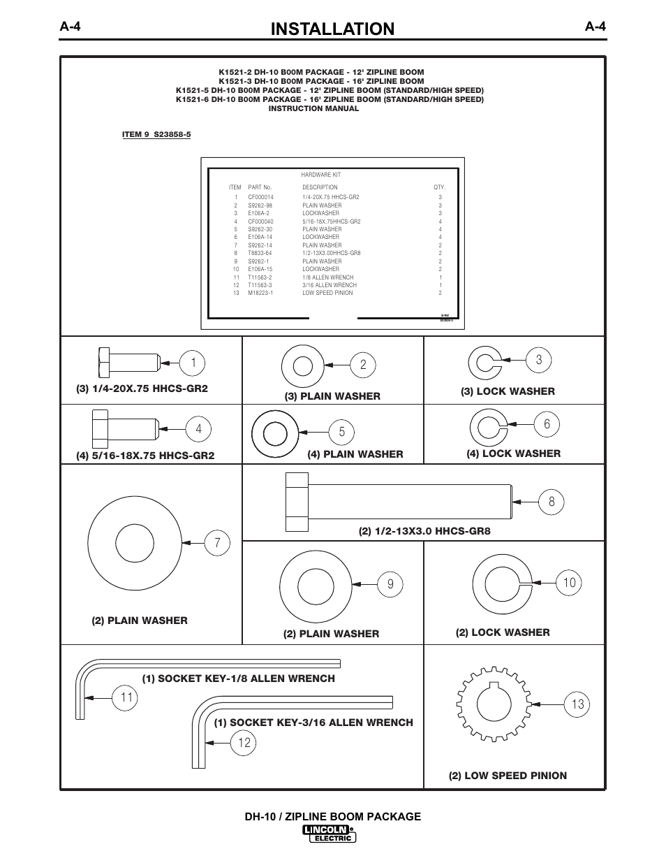 Installation, Dh-10 / zipline boom package | Lincoln Electric IM596-4 DH-10 ZIPLINE BOOM PACKAGE K1521-2_-3_-5_-6 User Manual | Page 8 / 23