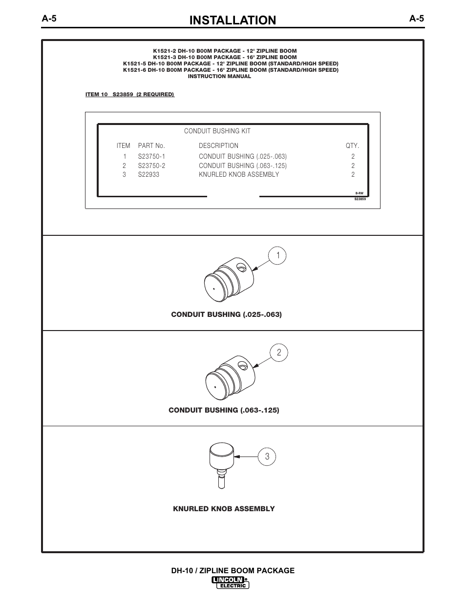 Installation, Dh-10 / zipline boom package | Lincoln Electric IM596-4 DH-10 ZIPLINE BOOM PACKAGE K1521-2_-3_-5_-6 User Manual | Page 9 / 23