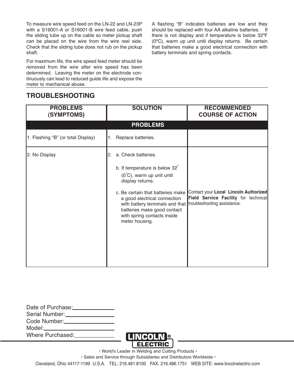 Troubleshooting | Lincoln Electric IM554 K283 DIGITAL WIRE SPEED METER User Manual | Page 2 / 2