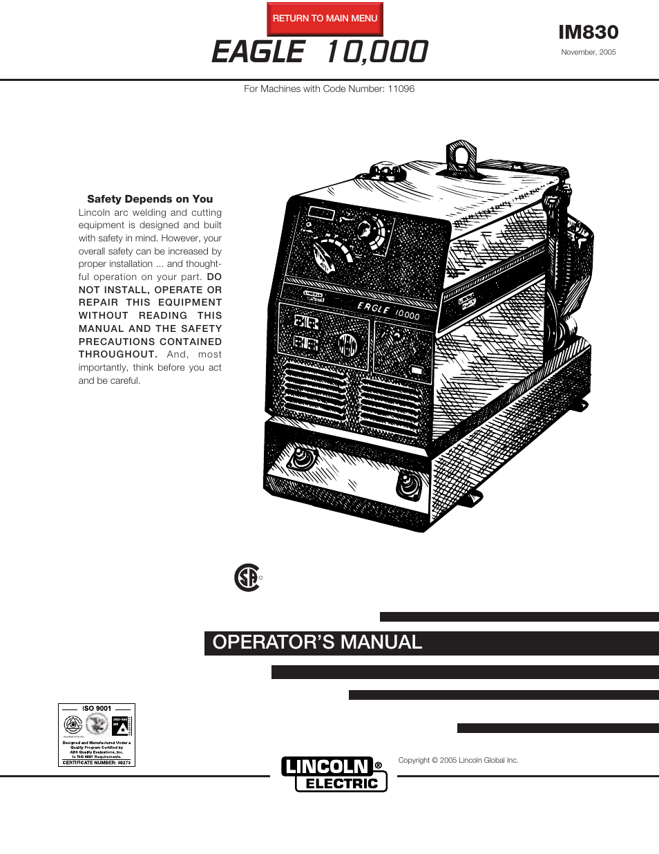 Lincoln Electric IM830 EAGLE 10,000 User Manual | 36 pages