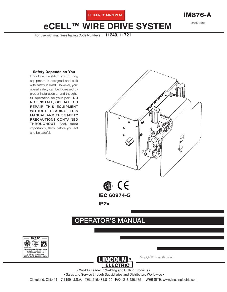 Lincoln Electric IM876 eCELL WIRE DRIVE SYSTEM User Manual | 33 pages