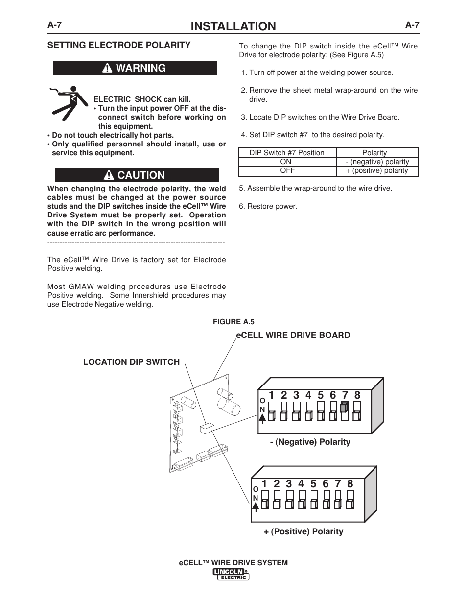 Installation, Caution warning | Lincoln Electric IM876 eCELL WIRE DRIVE SYSTEM User Manual | Page 14 / 33