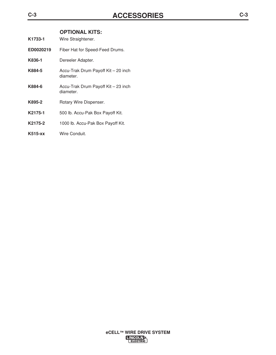 Accessories | Lincoln Electric IM876 eCELL WIRE DRIVE SYSTEM User Manual | Page 25 / 33