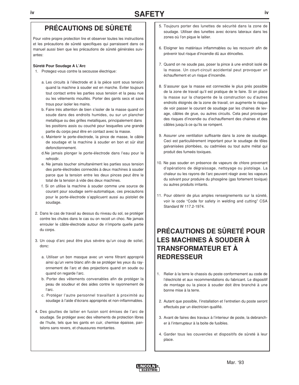 Safety, Précautions de sûreté | Lincoln Electric IM876 eCELL WIRE DRIVE SYSTEM User Manual | Page 5 / 33