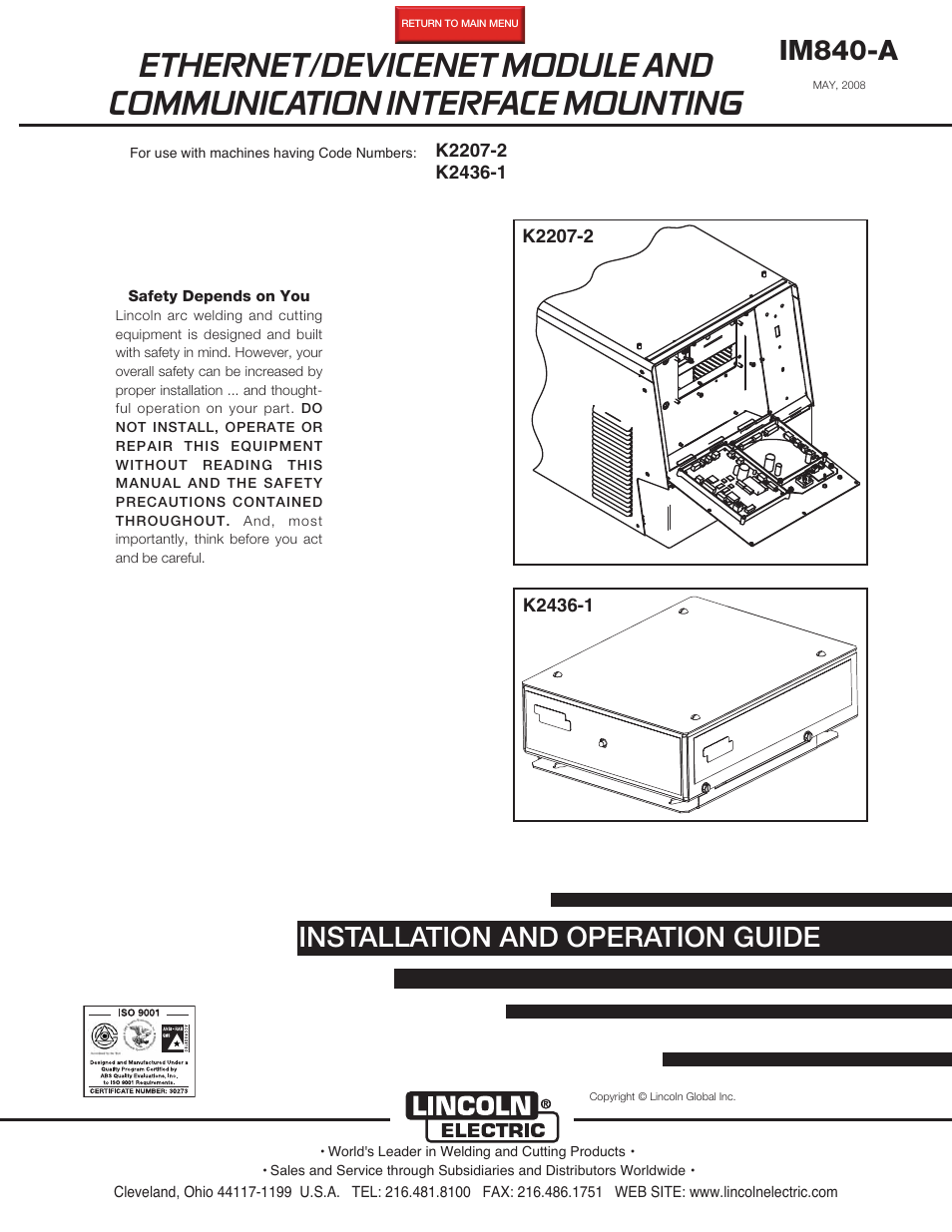 Lincoln Electric IM840 ETHERNET_DEVICENET MODULE K2436-1 User Manual | 32 pages