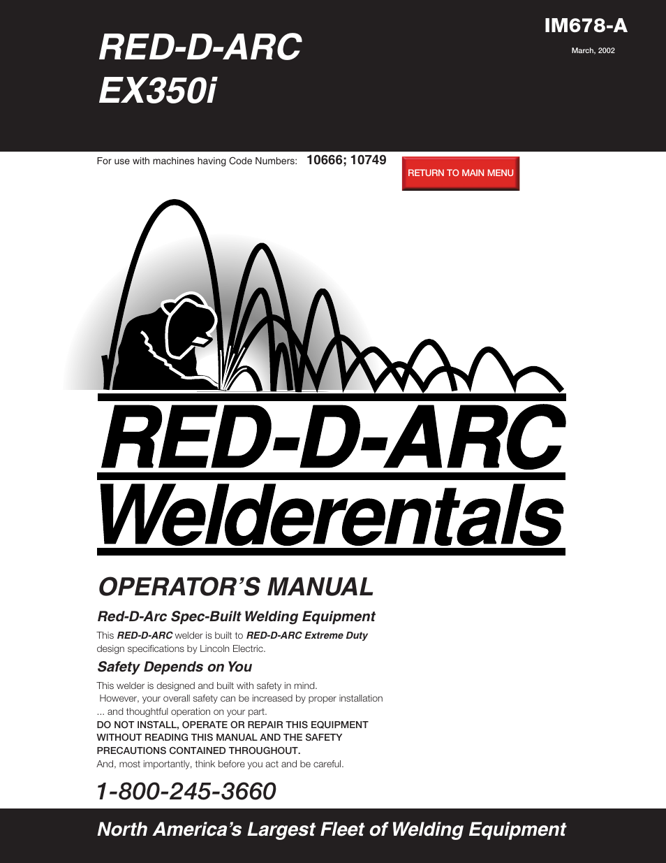 Lincoln Electric IM678 RED-D-ARC EX350i User Manual | 35 pages