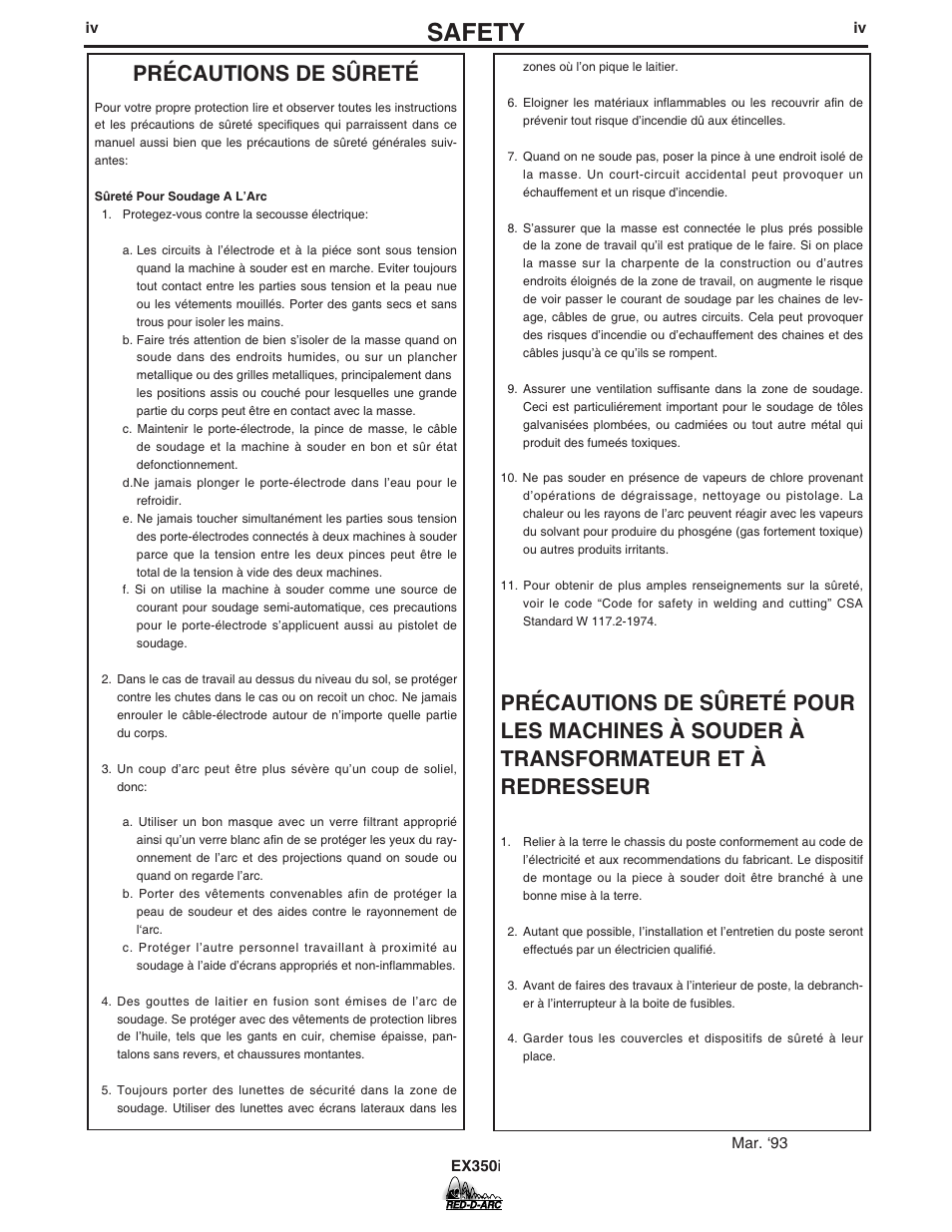 Safety, Précautions de sûreté | Lincoln Electric IM678 RED-D-ARC EX350i User Manual | Page 5 / 35