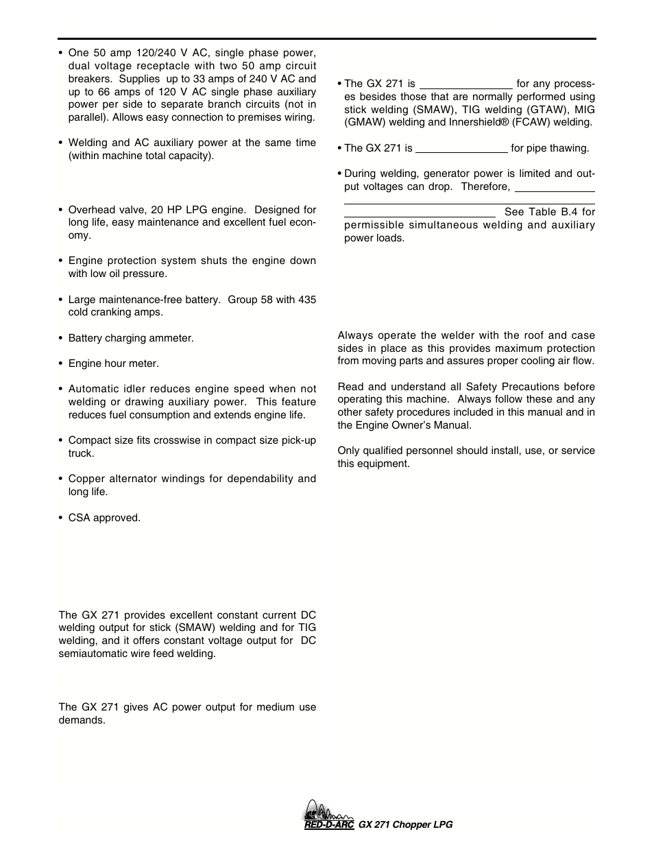 Operation, Recommended applications, Limitations | Additional safety precautions | Lincoln Electric IM635 RED-D-ARC GX 271Chopper LPG User Manual | Page 18 / 48