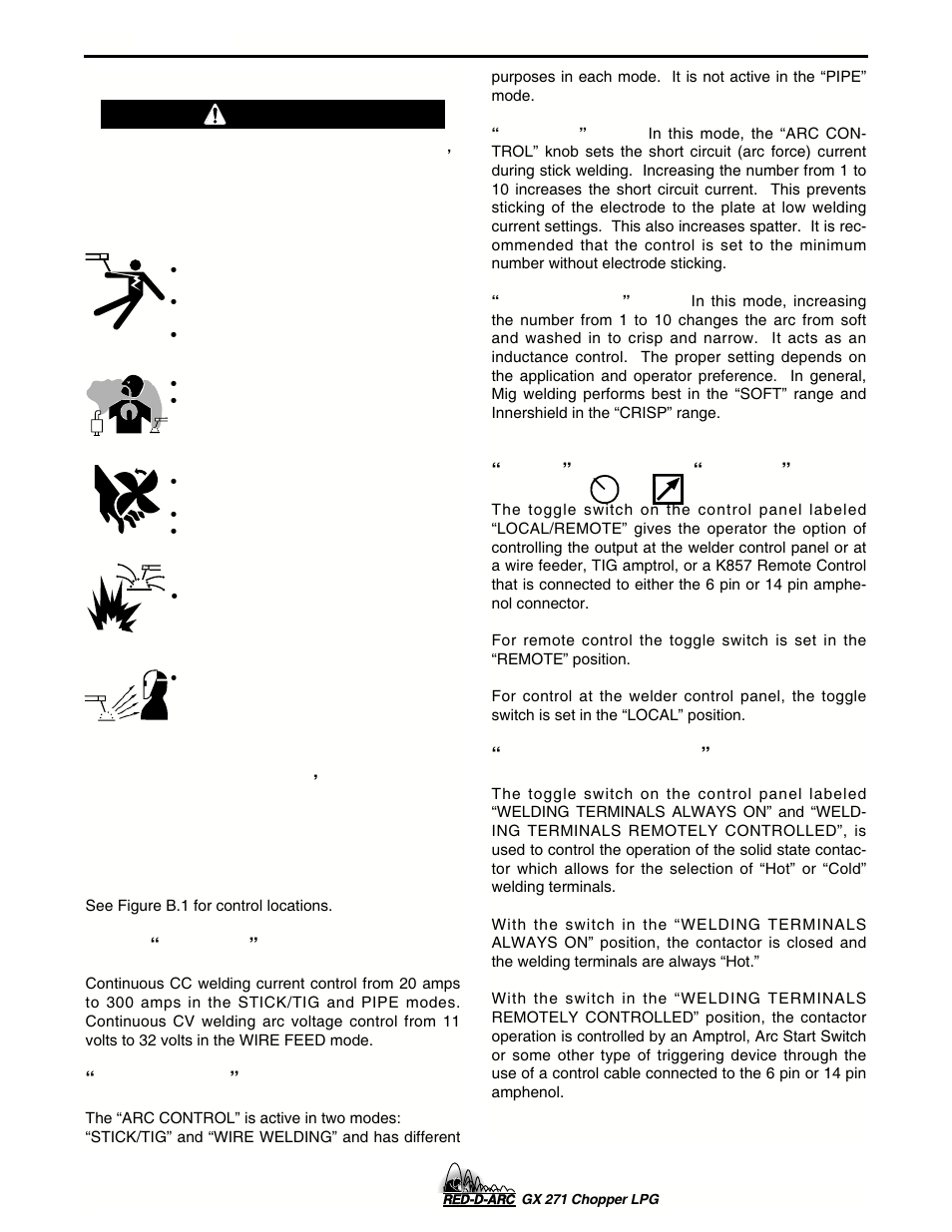 Operation, Warning | Lincoln Electric IM635 RED-D-ARC GX 271Chopper LPG User Manual | Page 22 / 48