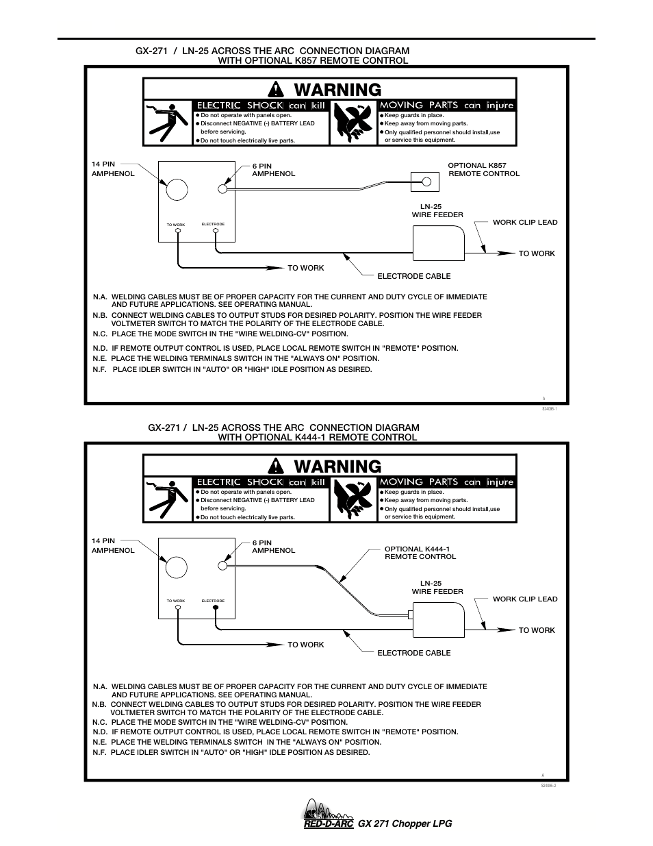 Accessories - connection diagrams, Warning, Gx 271 chopper lpg | Lincoln Electric IM635 RED-D-ARC GX 271Chopper LPG User Manual | Page 29 / 48