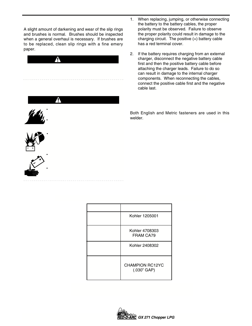 Maintenance, Warning, Caution | Lincoln Electric IM635 RED-D-ARC GX 271Chopper LPG User Manual | Page 35 / 48