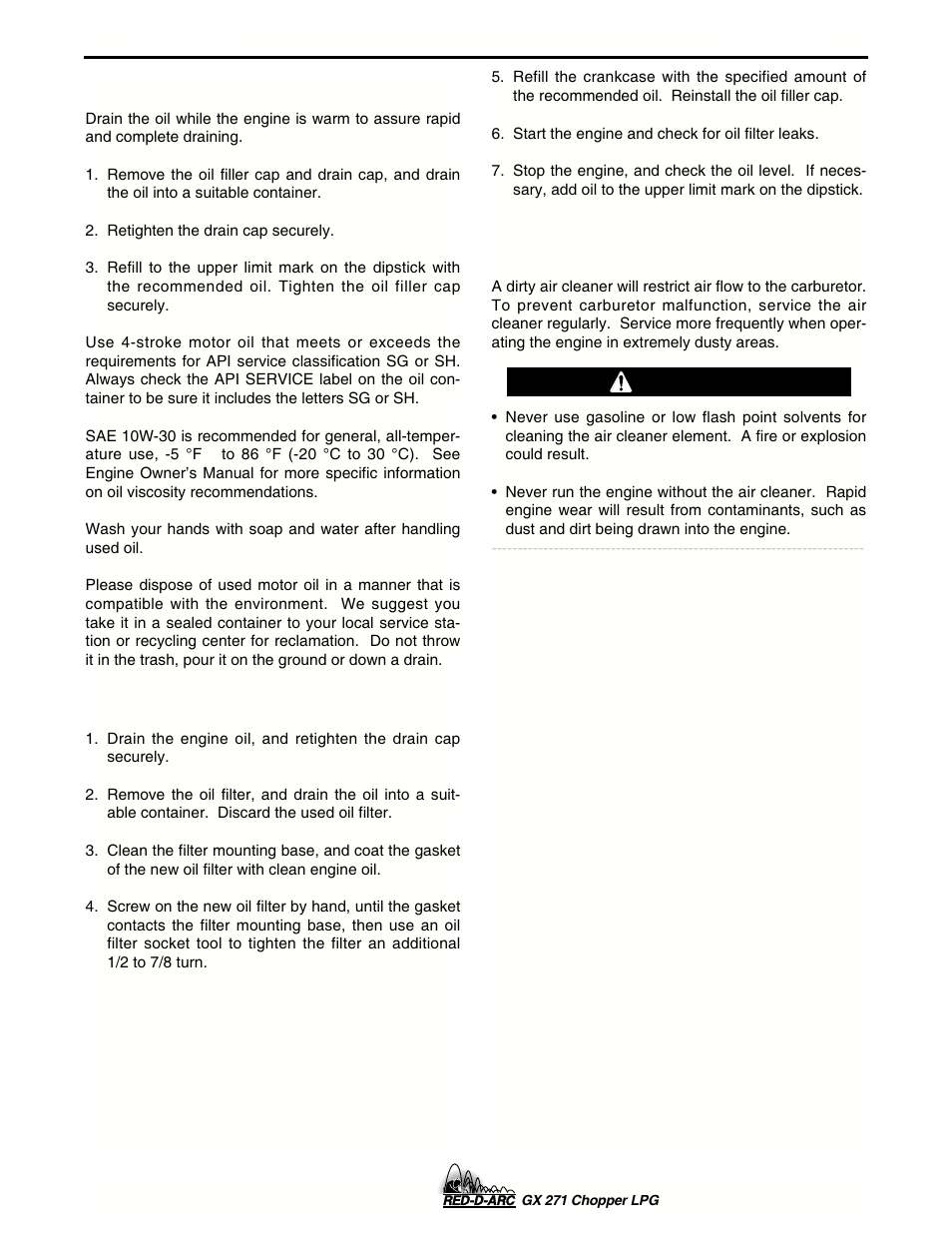 Maintenance, Warning | Lincoln Electric IM635 RED-D-ARC GX 271Chopper LPG User Manual | Page 36 / 48