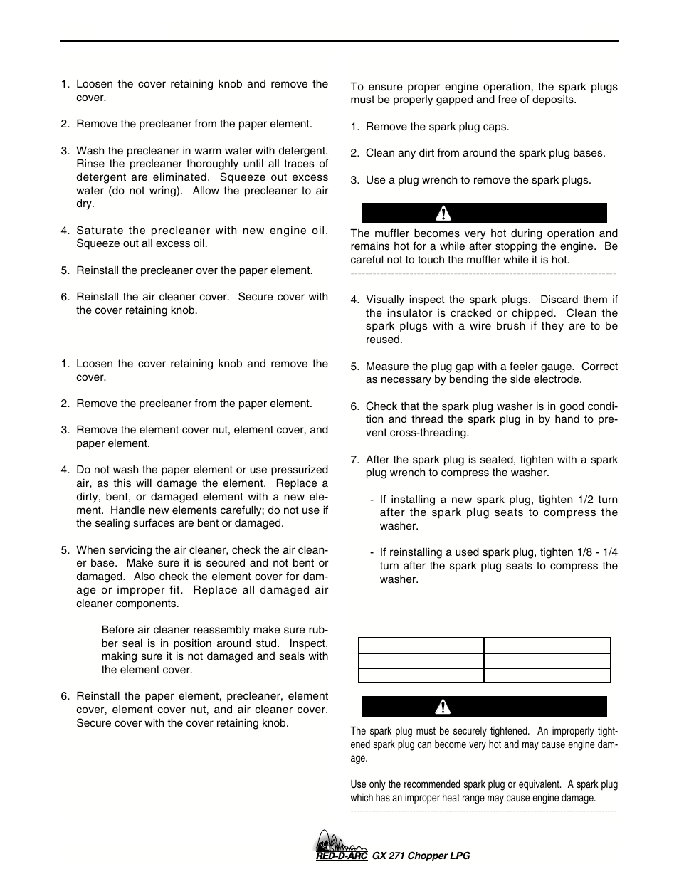 Maintenance, Warning, Caution | Lincoln Electric IM635 RED-D-ARC GX 271Chopper LPG User Manual | Page 37 / 48