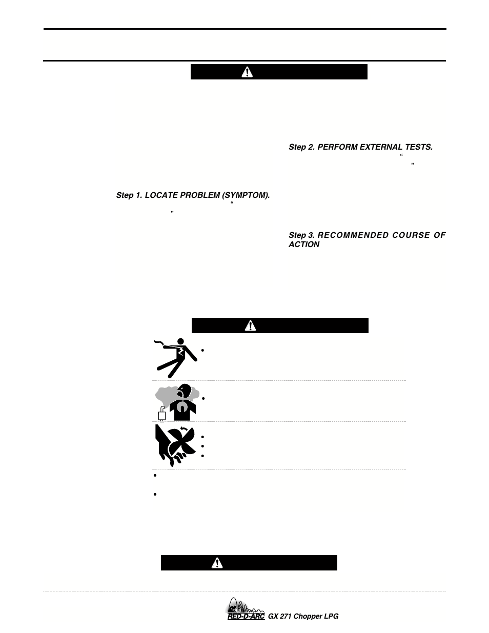 Troubleshooting, Caution, How to use troubleshooting guide | Warning | Lincoln Electric IM635 RED-D-ARC GX 271Chopper LPG User Manual | Page 40 / 48