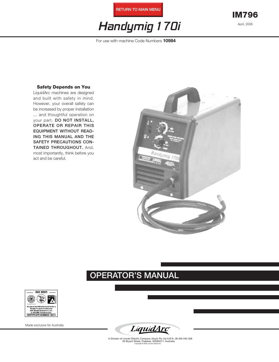 Lincoln Electric IM796 HANDY MIG 170i User Manual | 36 pages