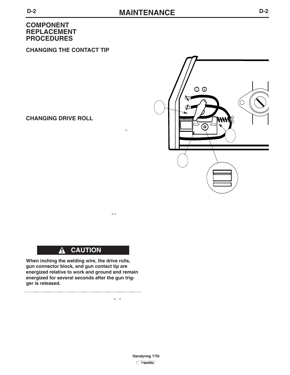 Maintenance, Component replacement procedures, Caution | Lincoln Electric IM796 HANDY MIG 170i User Manual | Page 24 / 36