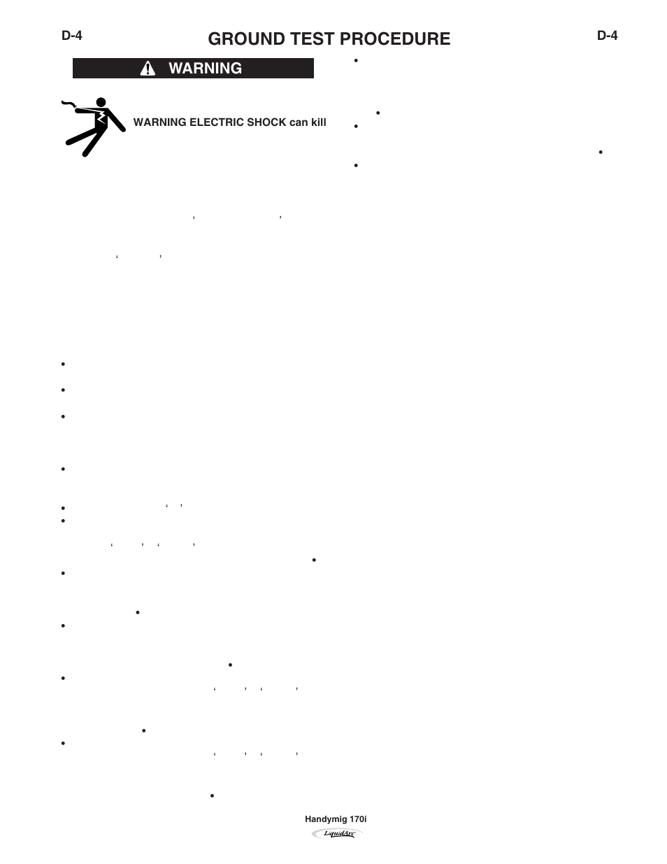 Ground test procedure, Warning | Lincoln Electric IM796 HANDY MIG 170i User Manual | Page 26 / 36