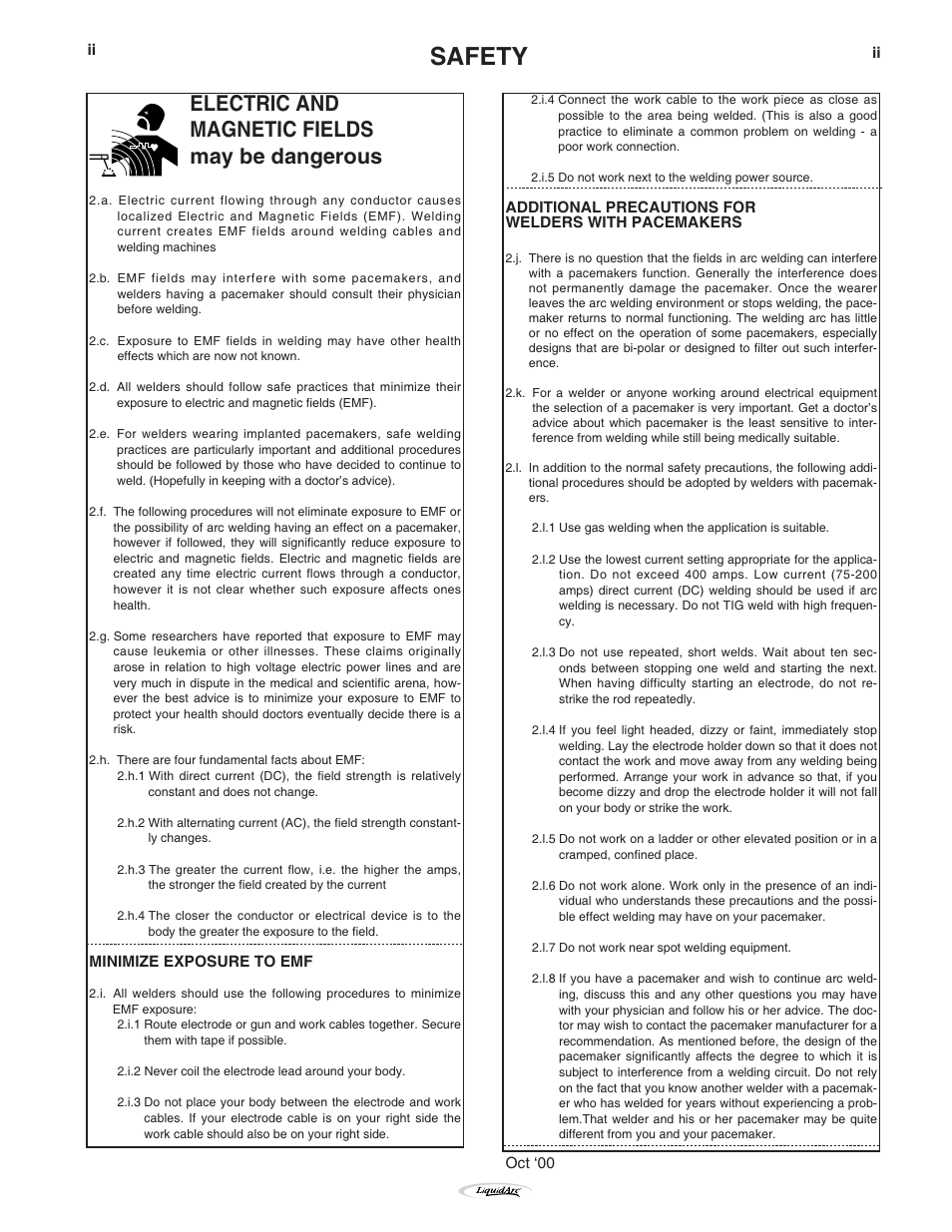 Safety, Electric and magnetic fields may be dangerous | Lincoln Electric IM796 HANDY MIG 170i User Manual | Page 3 / 36