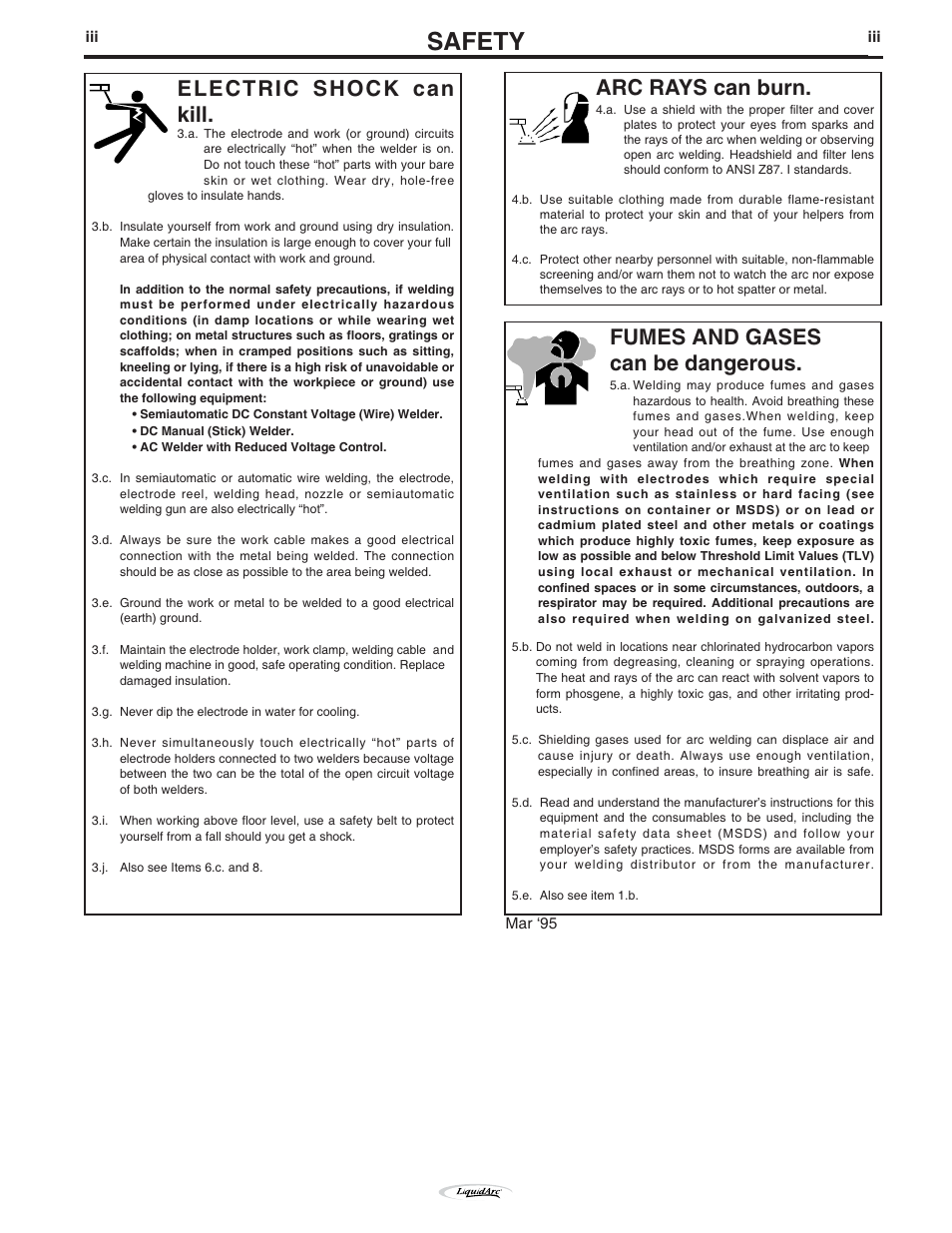 Safety, Arc rays can burn, Electric shock can kill | Fumes and gases can be dangerous | Lincoln Electric IM796 HANDY MIG 170i User Manual | Page 4 / 36