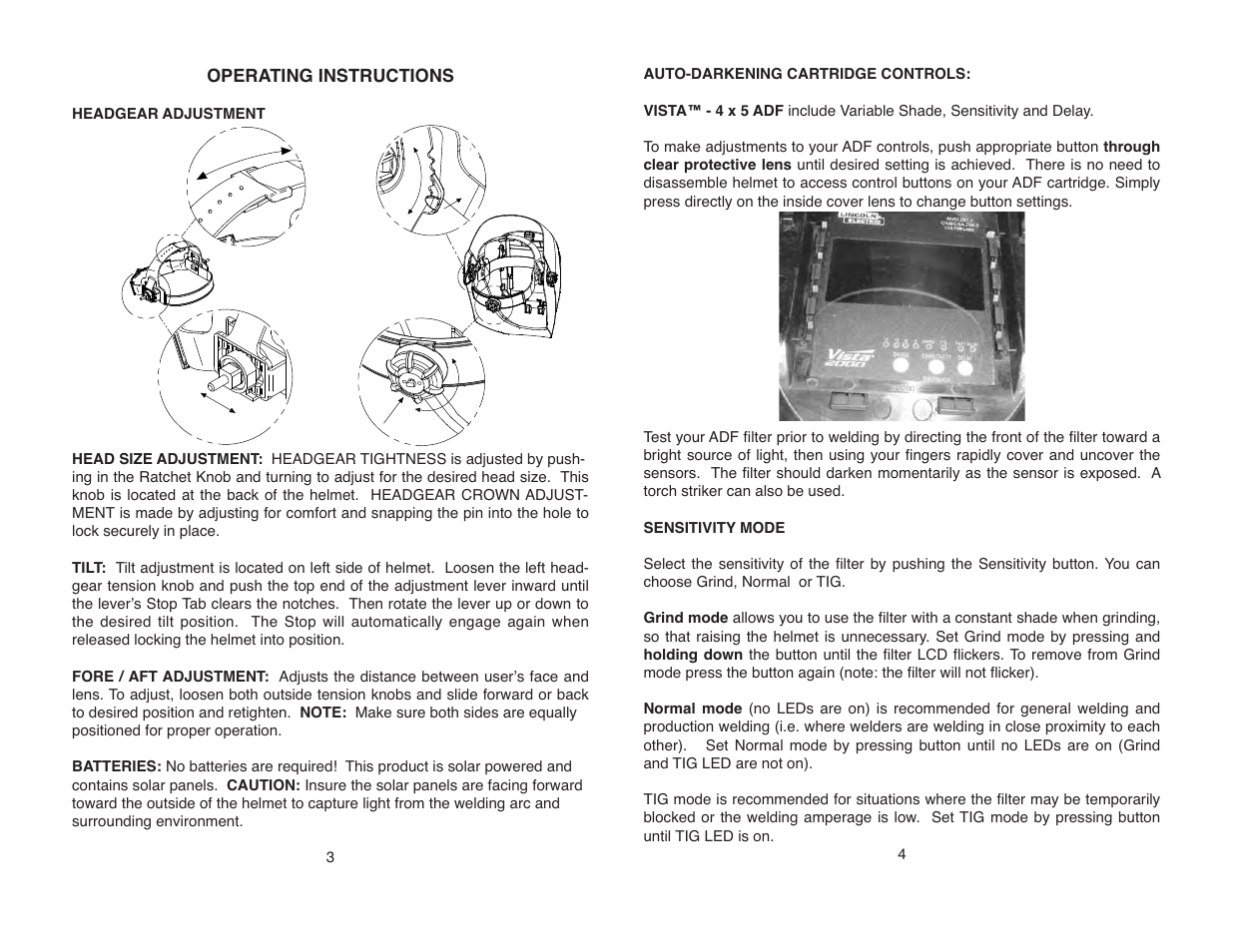 Lincoln Electric IM948 VISTA AUTO-DARKENING HELMET User Manual | Page 6 / 16