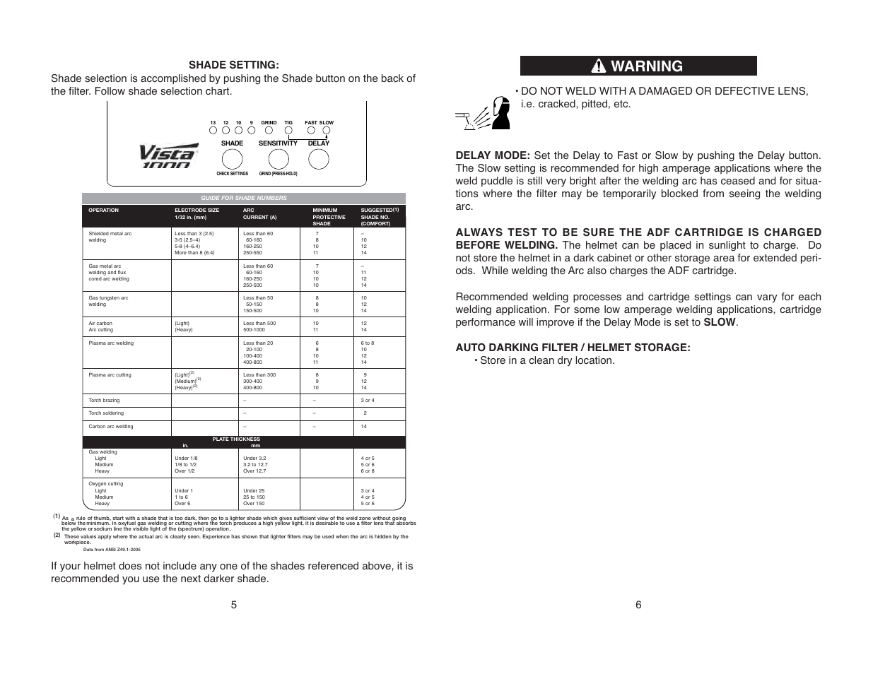 Warning | Lincoln Electric IM948 VISTA AUTO-DARKENING HELMET User Manual | Page 7 / 16